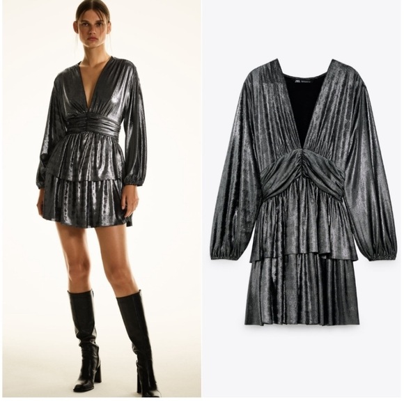 Zara Dresses & Skirts - NWT Zara Shimmering Black Long Sleeve Dress